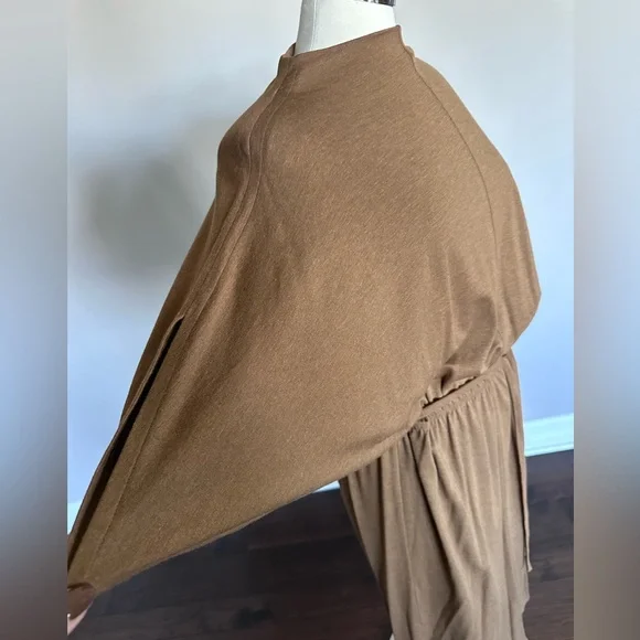 Prologue Midi Dress Buttery Jersey Dolman Sleeve Elastic Waist Heather Camel LG - Picture 4 of 12